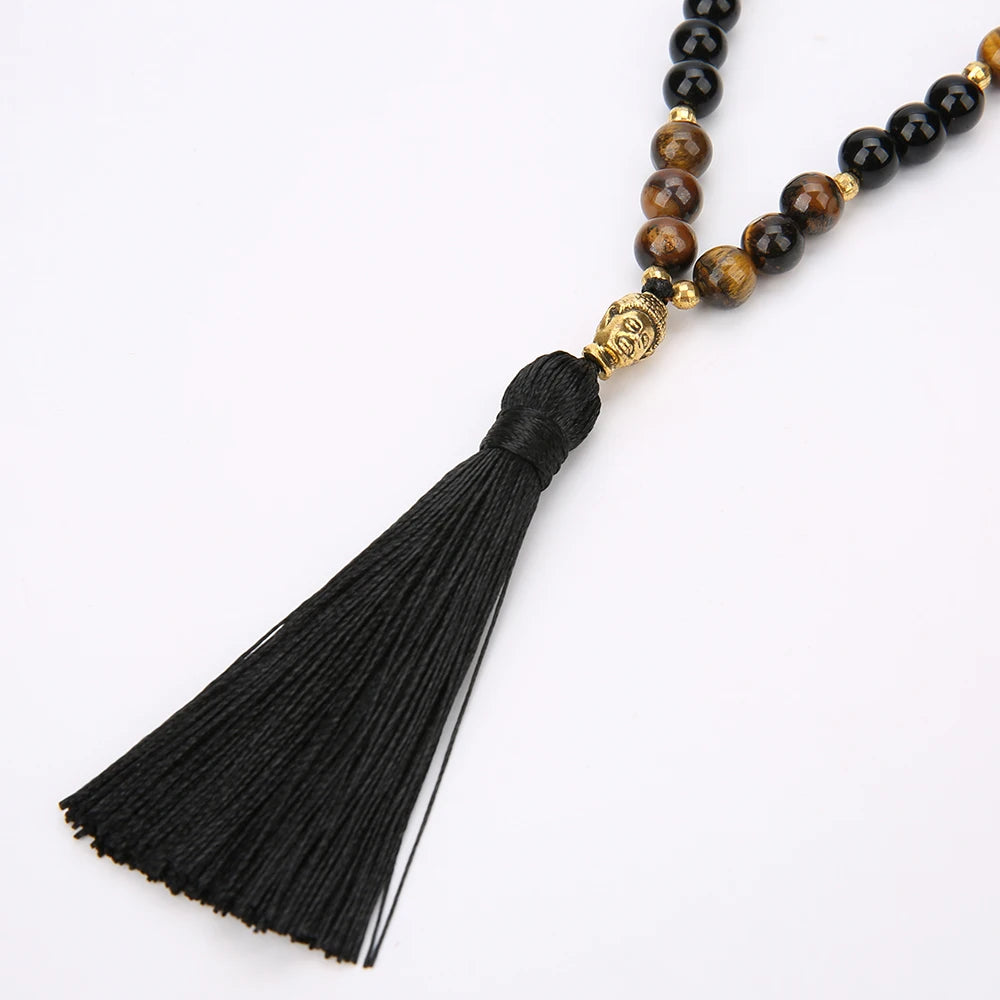 Tiger Eye Black Onyx 108 Mala Necklace Jewelry