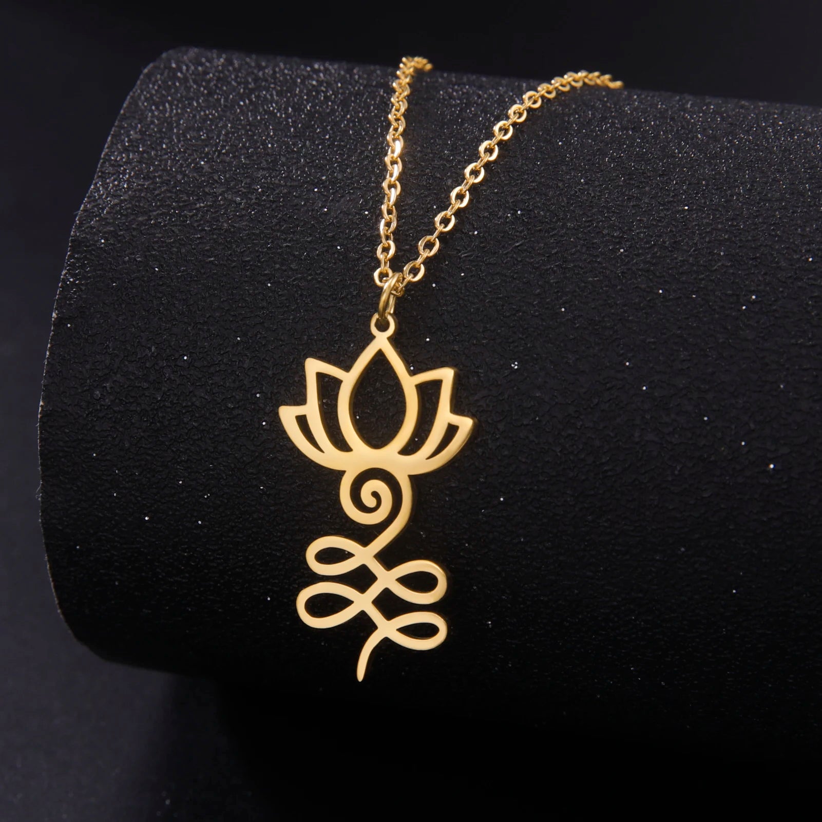 Lotus & Unalome Chakra Pendant, Stainless Steel Sacred Path Necklace