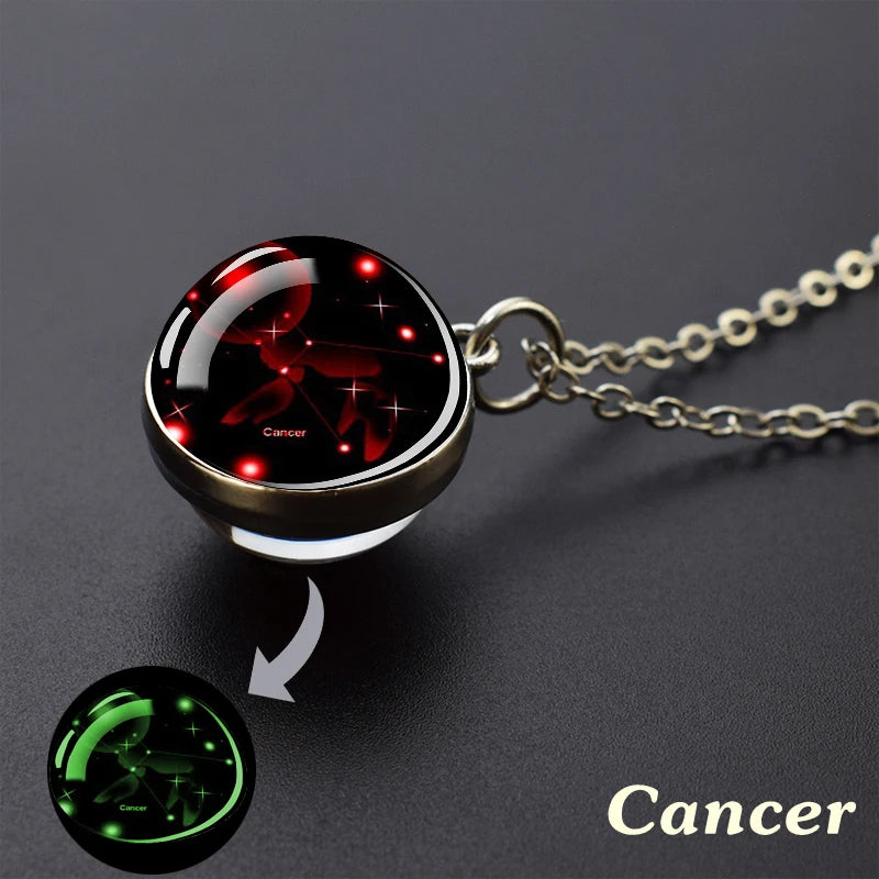Zodiac Constellation Glow-in-the-Dark Pendant Necklace, Luminous Astrology Talisman