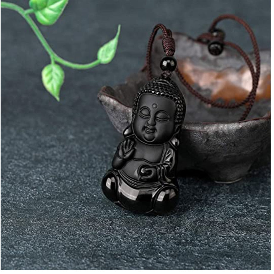 CSJA Obsidian Necklace Natural Stone Wolf Buddha Sculpture Tree of Life Animal Owl Men Necklaces Pendant Meditation Jewelry G644 - Charlie Dolly
