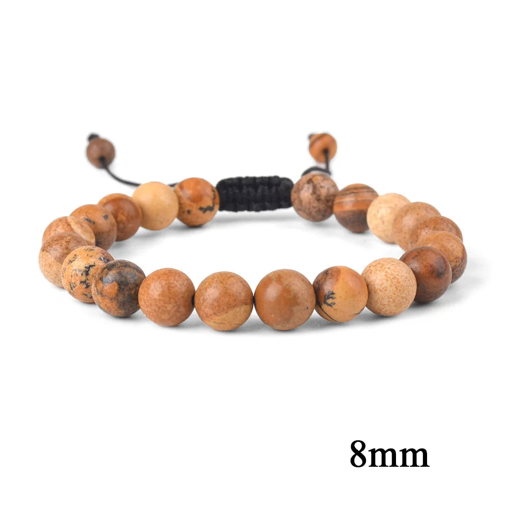 Natural Stone Beaded Bracelet — Tiger Eye, Agate & Lava
