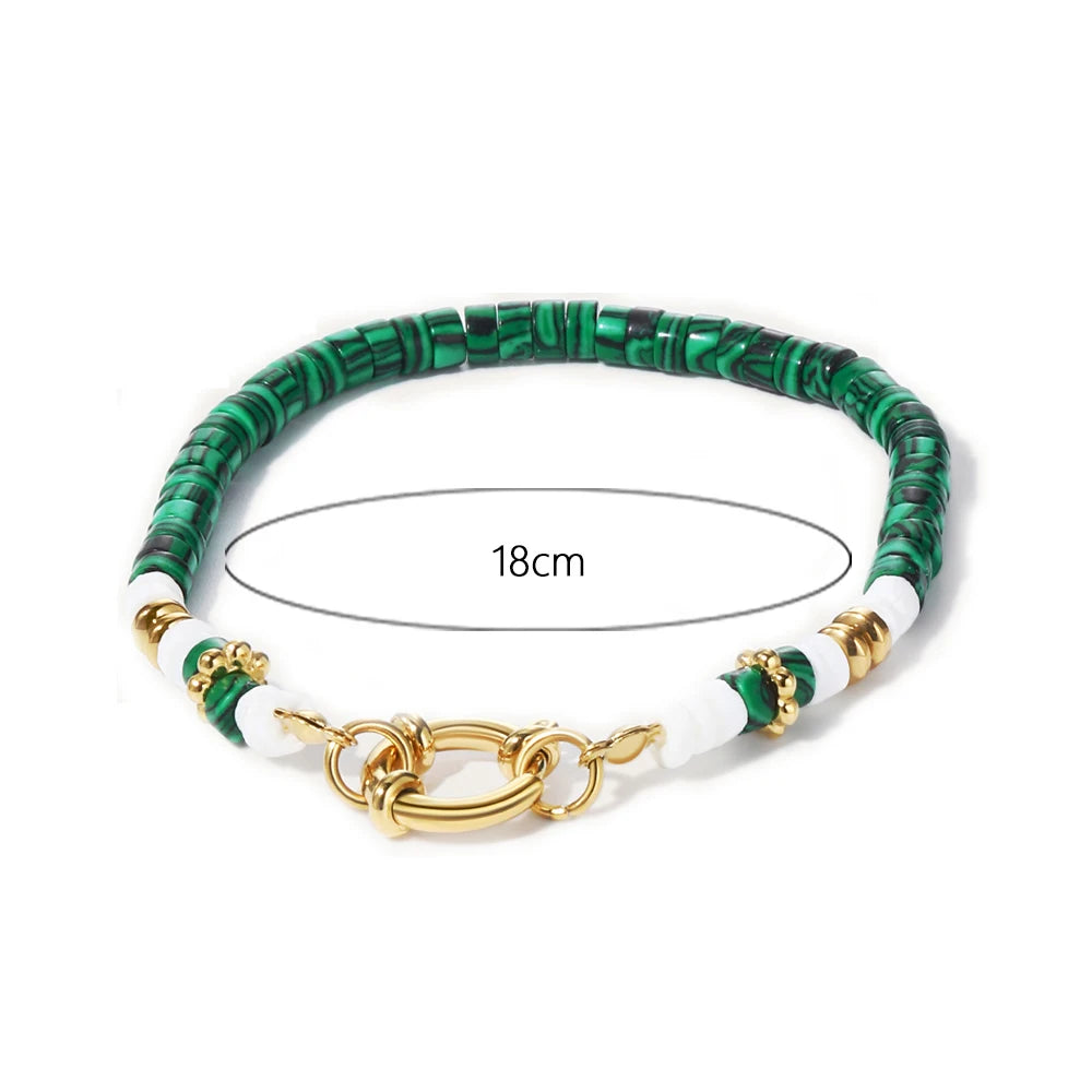 WILD & FREE Boho Vintage Green Natural Stone Bracelets for Women Stainless Steel Trendy Charms Aesthetic Jewelry Set - Charlie Dolly