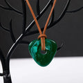 Blackish Green Coraline Heart Pendant Necklace Long Adjustable Leather Chain Halloween Festival Gift - Charlie Dolly
