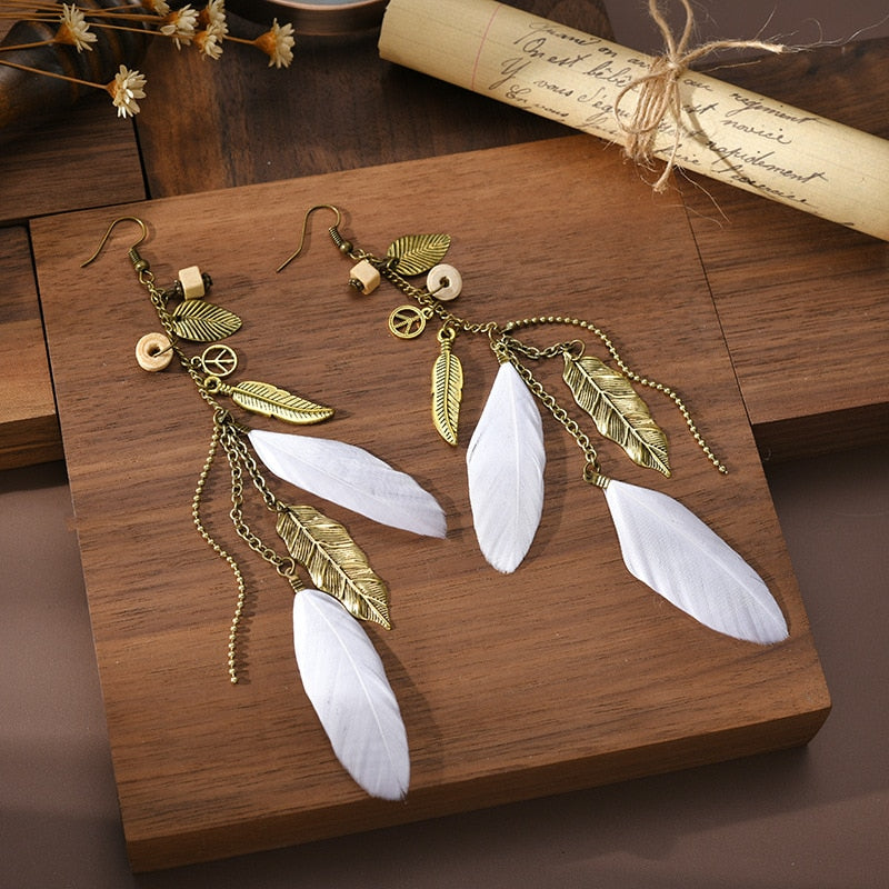 Vintage Bohemian Ethnic Style Earrings Long Rice Bead Tassel Earrings FOR WOMEN Alloy Dripping Oil Long Tassel Earrings - Charlie Dolly