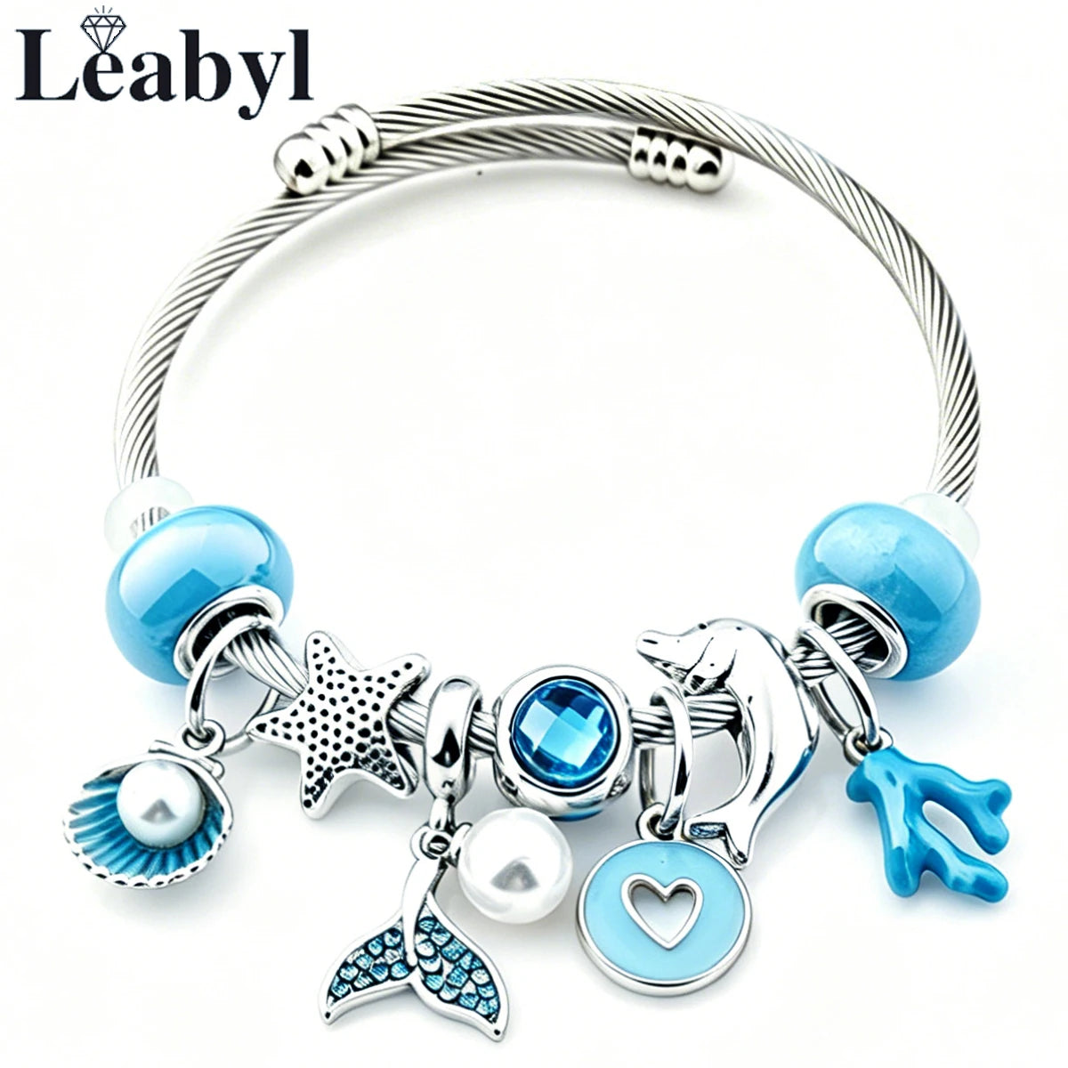Dolphin Starfish and Shell Enamel Charm Bracelet