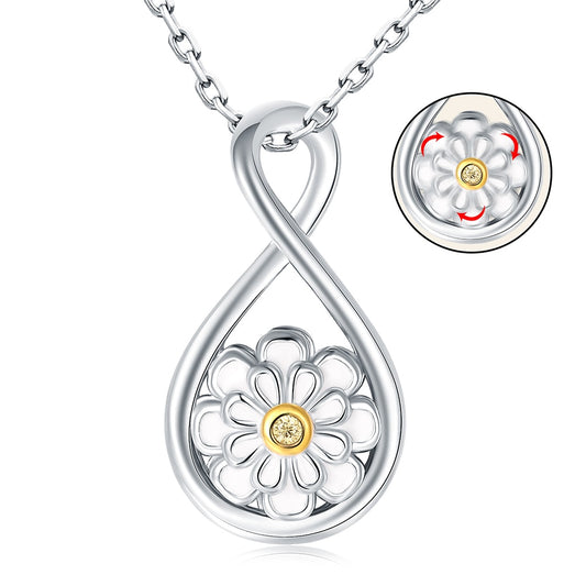 You are My Sunshine Sunflower Necklace 925 Sterling Silver Infinity Spinner Anxiety Pendant Birthday Jewelry Gifts for Women Mom - Charlie Dolly