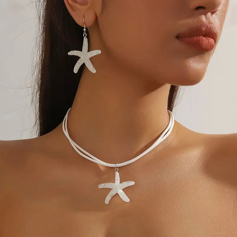 Starfish Rope Chain Choker Necklace Set Jewelry