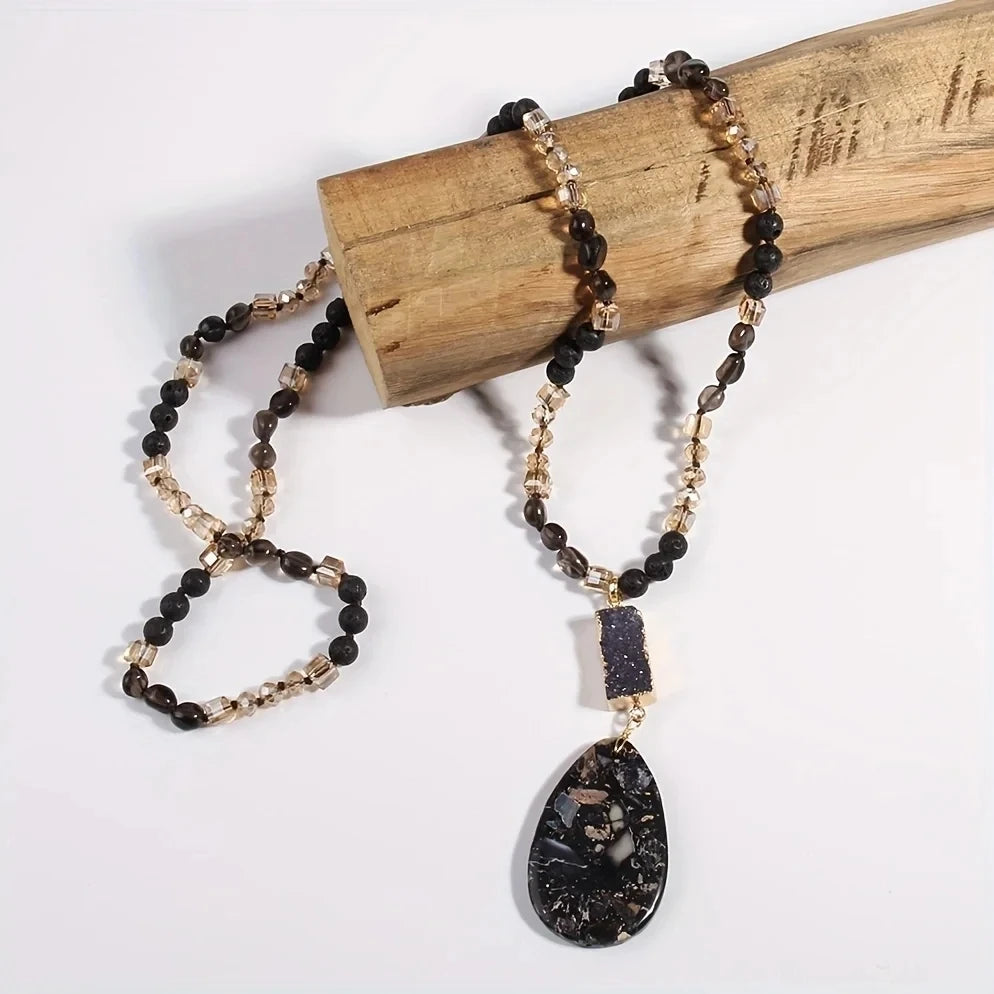 RH Fashion Bohemian Jewelry Natural Random Shape Stones With Druzy Links Semi Precious Pendant Necklaces For Women Boho Gift - Charlie Dolly