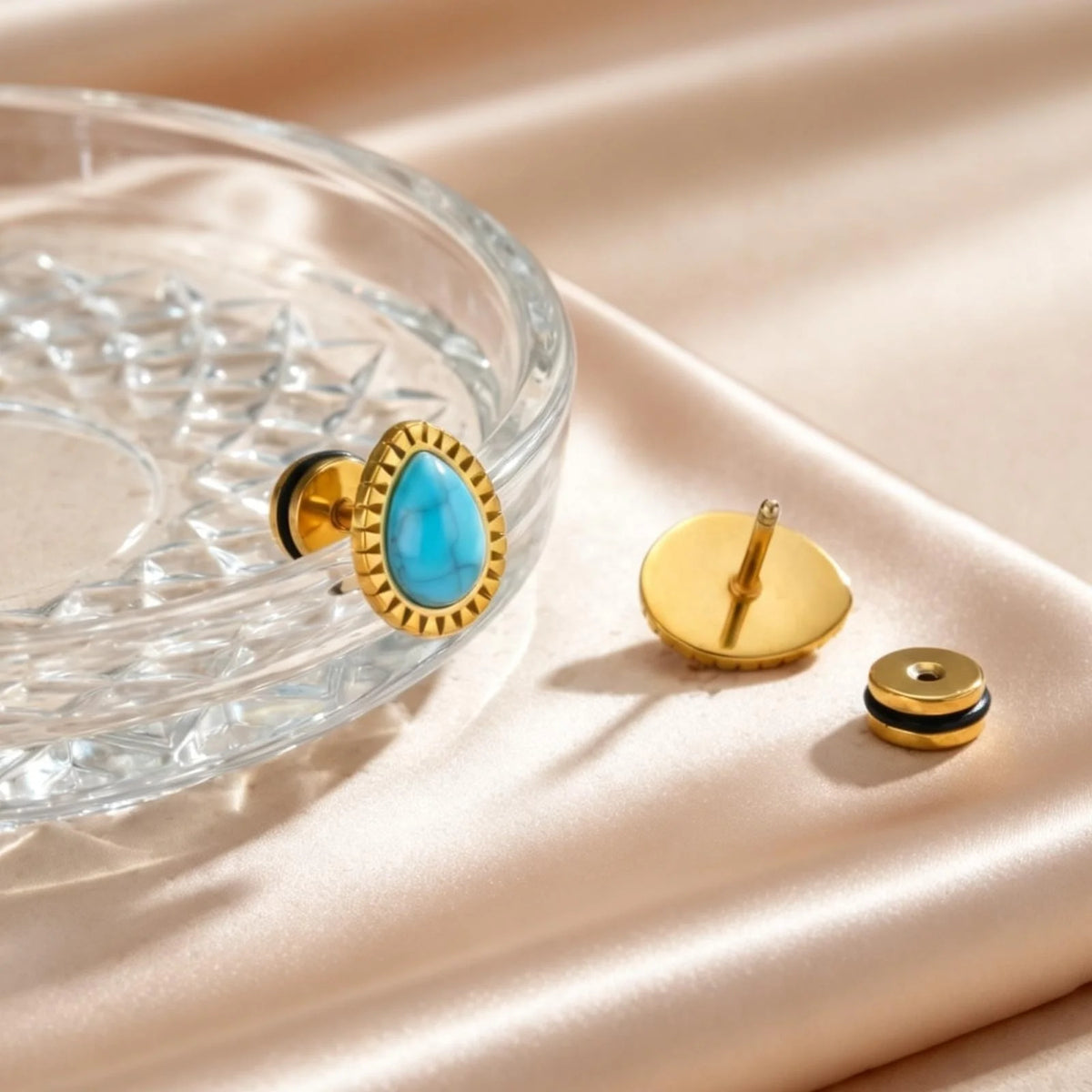 Vintage Water Drop Shaped Blue Natural Stone Stud Earrings Natural Turquoise Stainless Steel Earrings for Women Boho Jewelry - Charlie Dolly