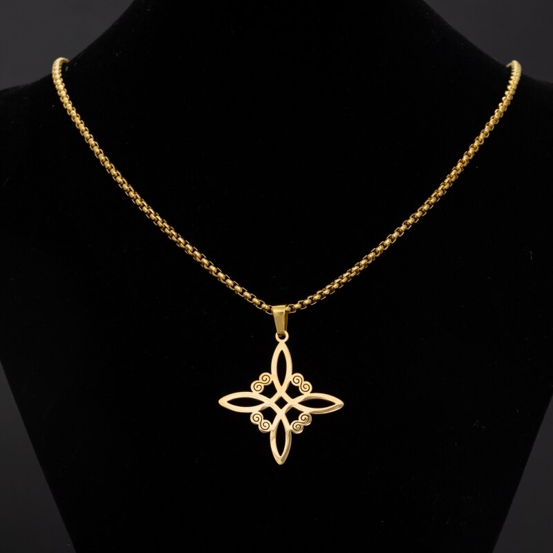 Silver Color Witch Knot Necklace for Women Stainless Steel Choker Necklaces Vintage Amulet Protection Supernatural Jewelry Sets