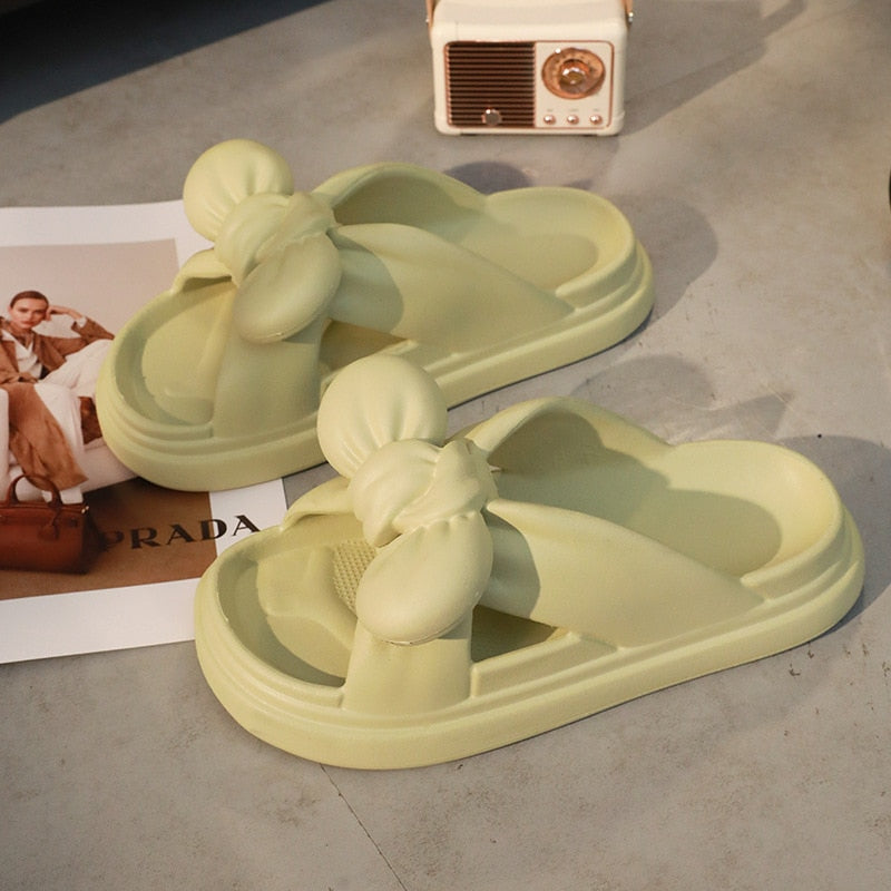 2023 Fashion Platform Bow Tie Design Women Slides Summer Leisure Women Slippers Outdoor Anti-slip Sandals Bathroom Woman Shoes