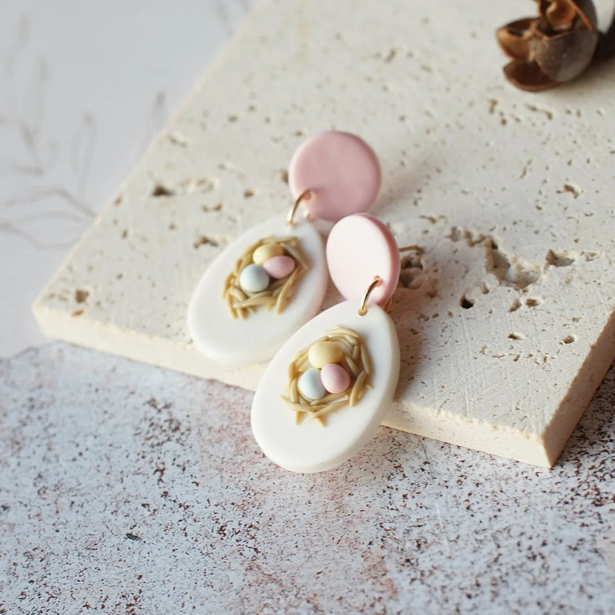 Clay Flower Cluster Egg Nest Earrings Jewelry