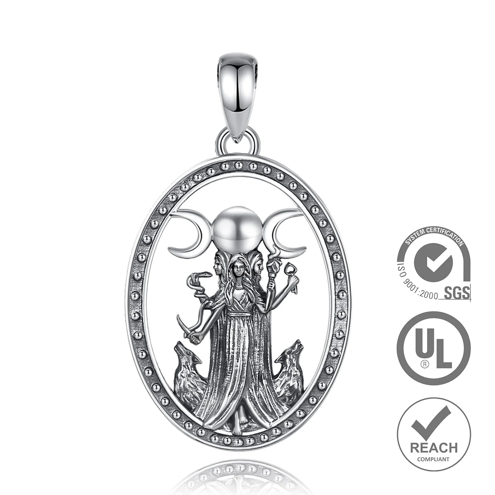 Hecate Triple Moon Goddess Necklace, S925 Sterling Silver