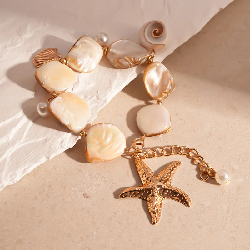 Irregular Shell, Starfish and Pearl Tassel Necklace and Earring Set