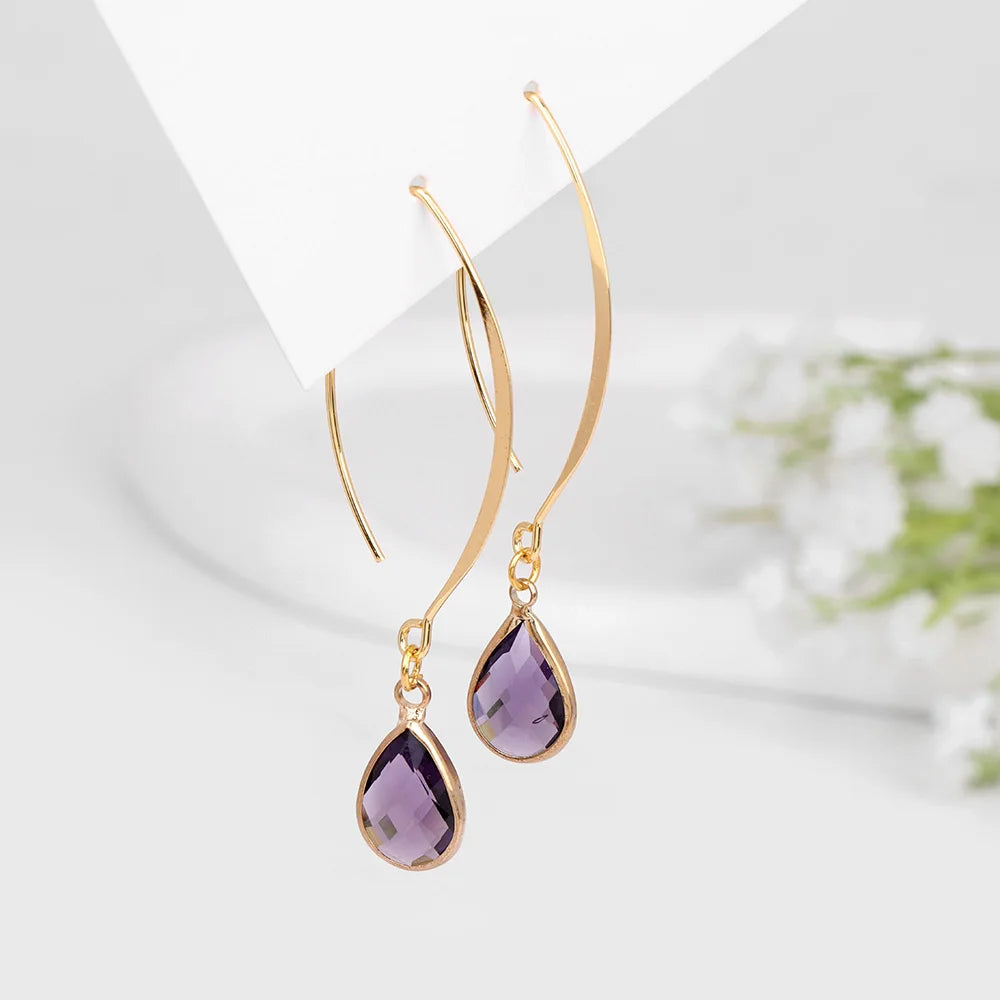Natural Stone Teardrop Dangle Earrings, Amethyst Rose Quartz Elegant Party Jewelry
