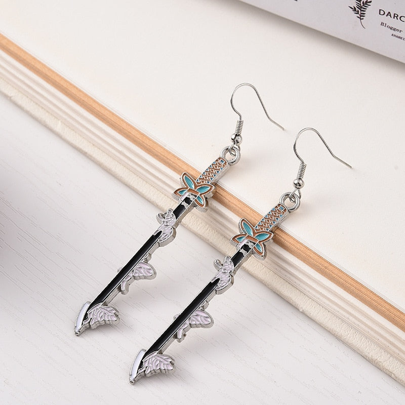 Fashion metal Tanjiro Earrings Demon Slayer Earrings Anime Cosplay Props Drop Long Earrings for man Women Jewelry Style