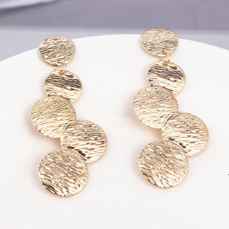 Irregular Disc Multilayer Long Drop Earrings Jewelry