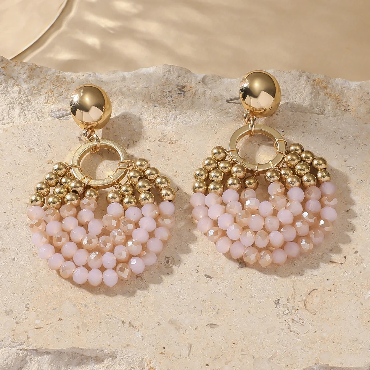 Layered Crystal Bead Round Drop Earrings Jewelry