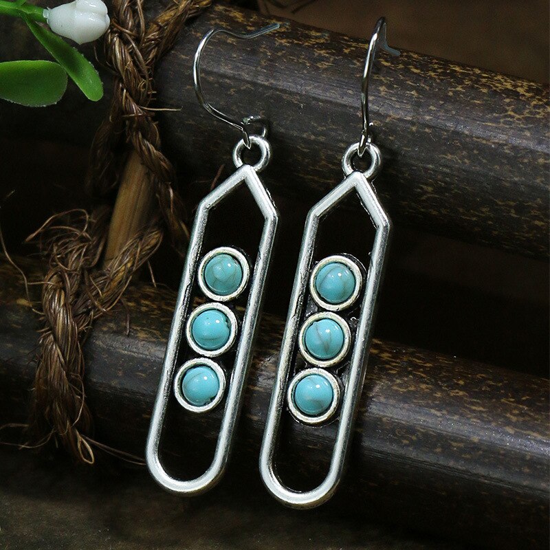 53 Styles Bohemian Vintage Tibetan Silver Geometric Drop Earrings For Women Ethnic Blue Stone Tassel Dangle Earrings Jewelry