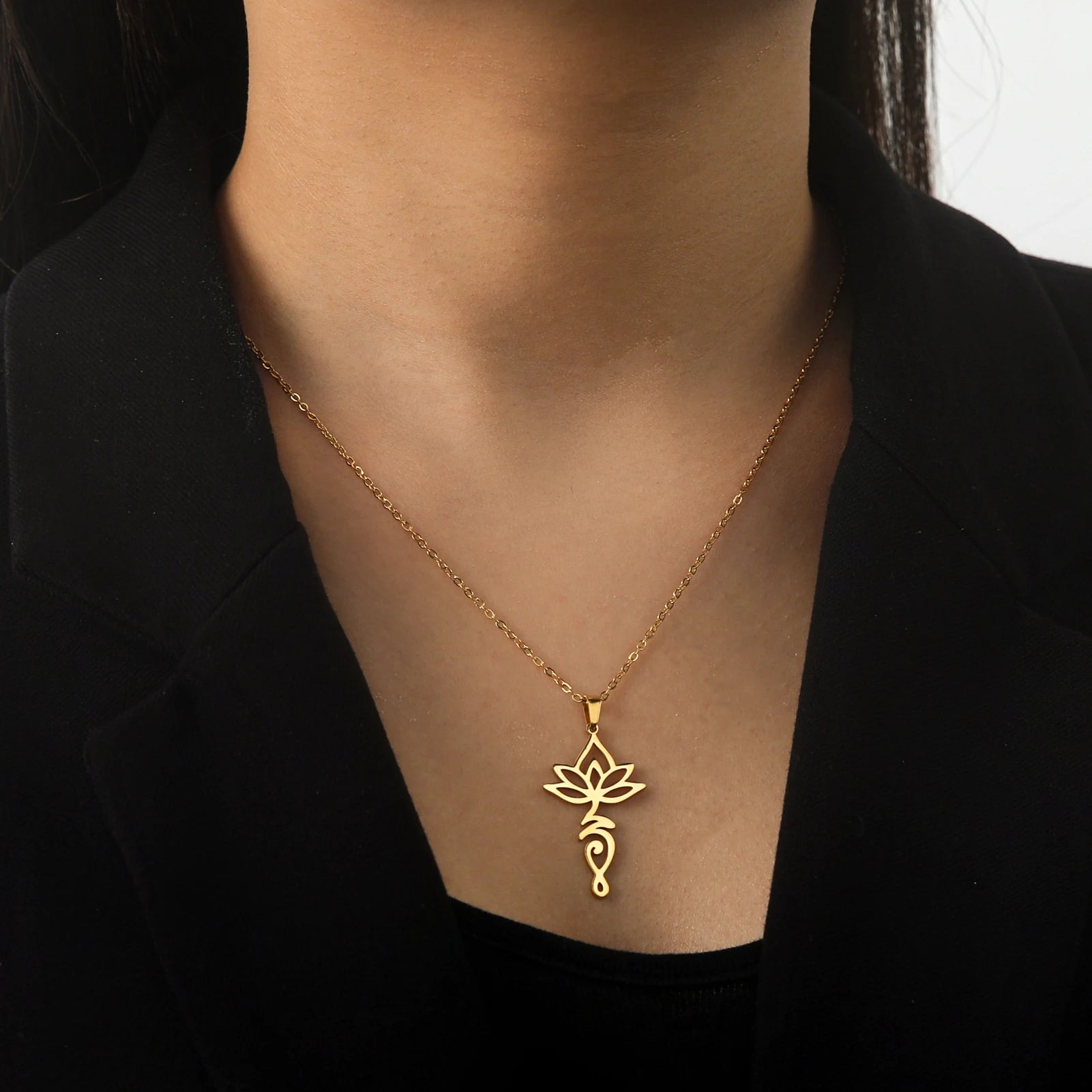 Lotus & Unalome Chakra Pendant, Stainless Steel Sacred Path Necklace