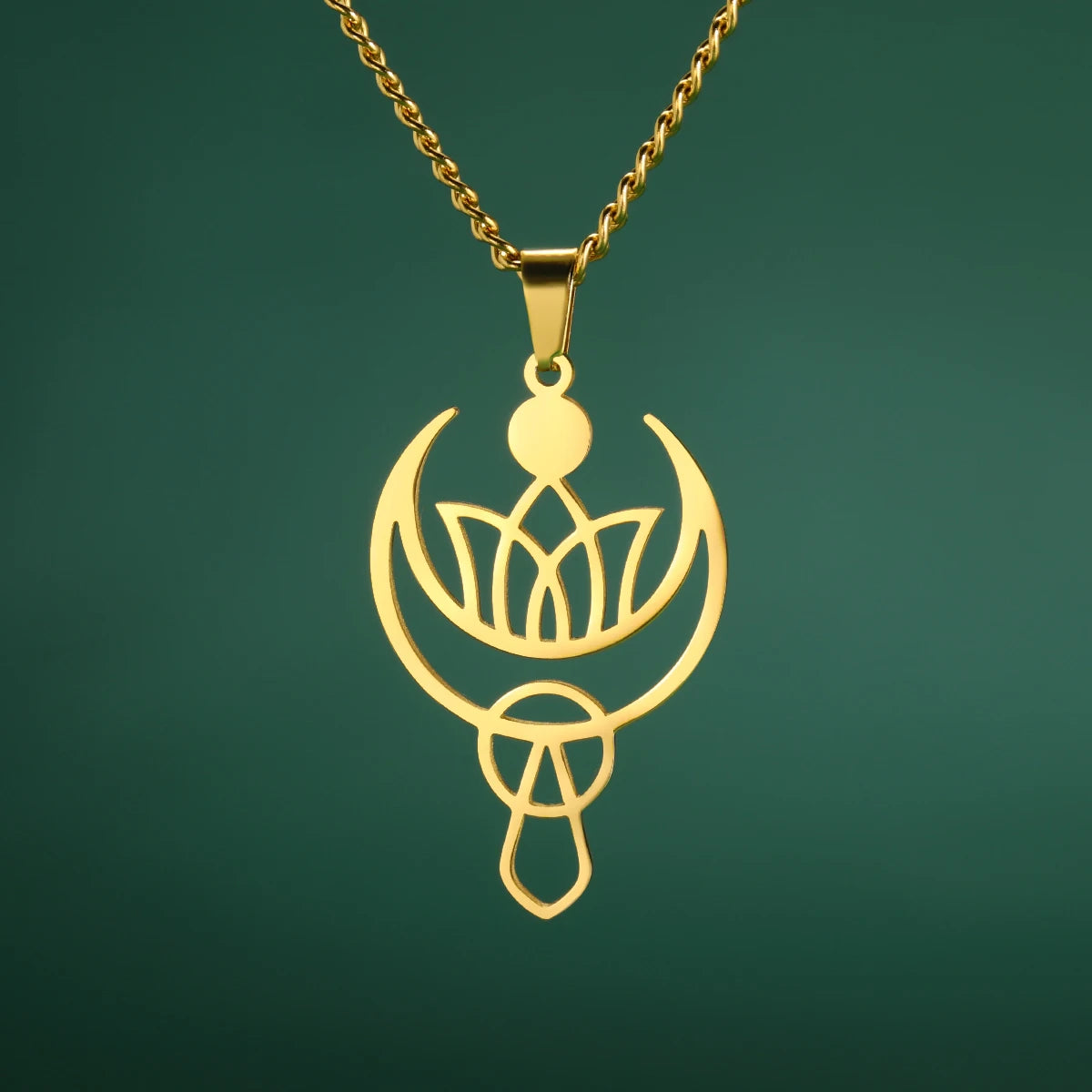 Lotus Flower of Life Pendant Necklace, Stainless Steel Buddhist Yoga Meditation Amulet