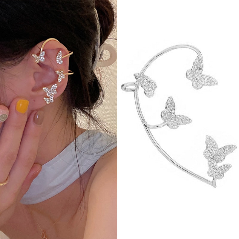 Trendy Bohemian No Piercing Crystal Rhinestone Ear Cuff Earrings for Women Wrap Stud Clip Earrings Girl Earrings Jewelry Bijoux