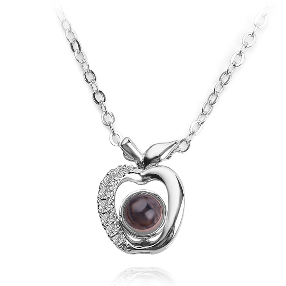 Projection Necklace, I Love You in 100 Languages, Zircon Heart Pendant Gift