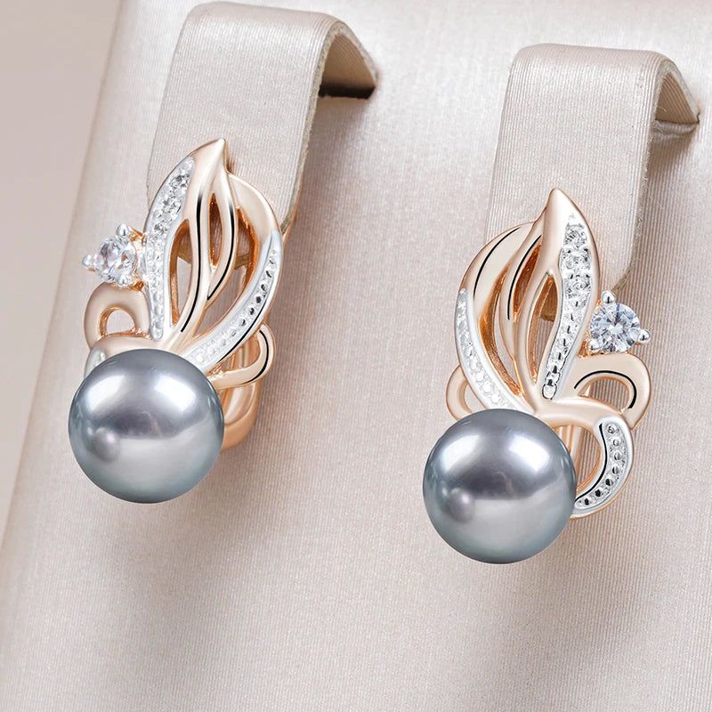 Gray Pearl Zircon Flower Drop Earrings Jewelry