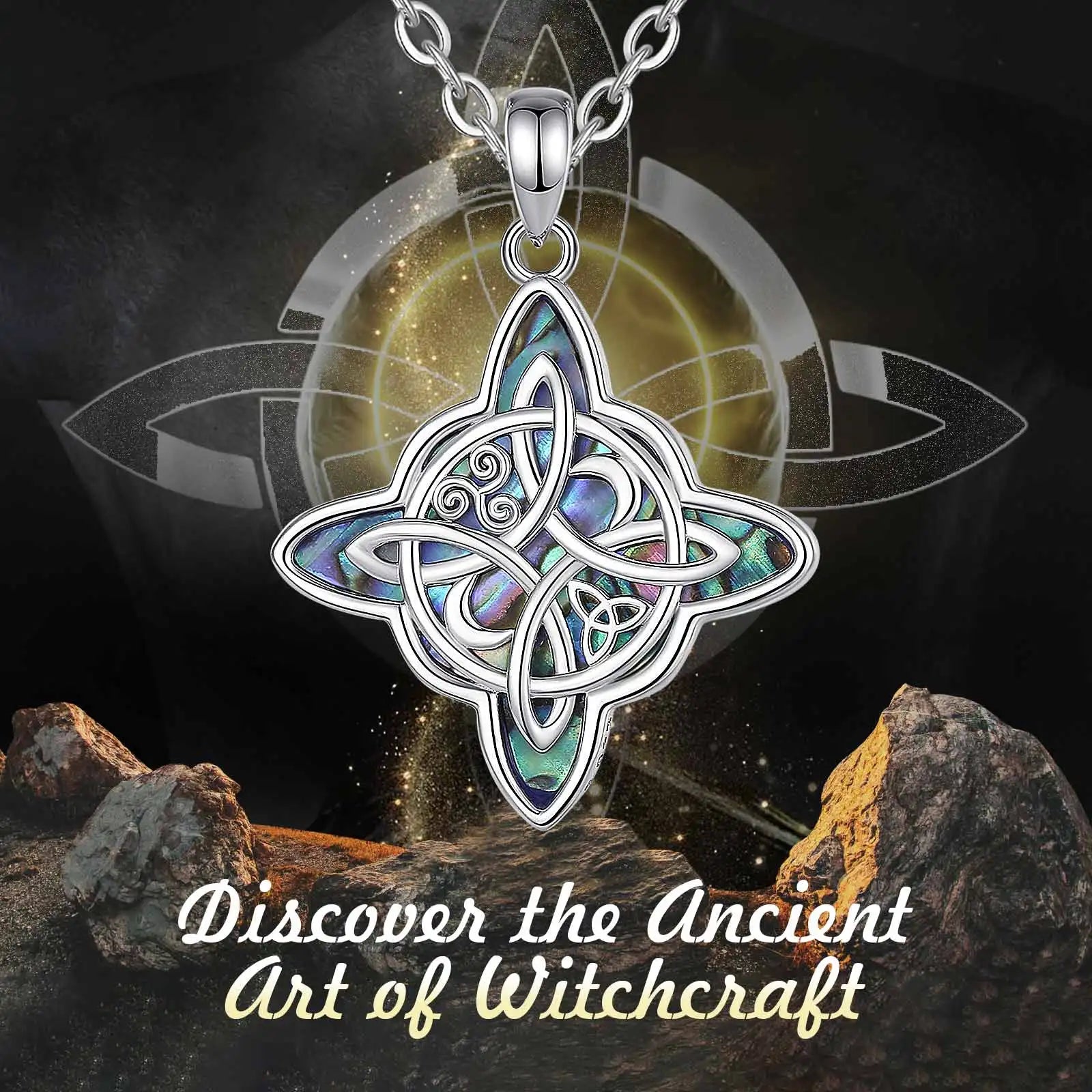 Witch Knot Amulet Necklace with Natural Abalone, S925 Sterling Silver