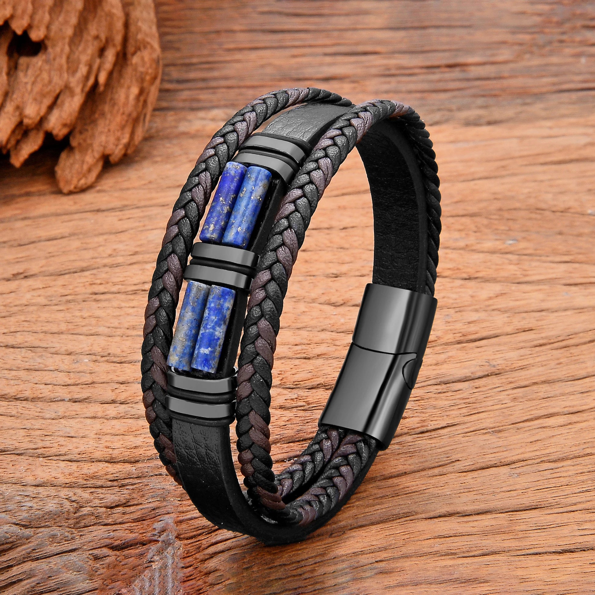 Natural Stone Leather Cuff Bracelet