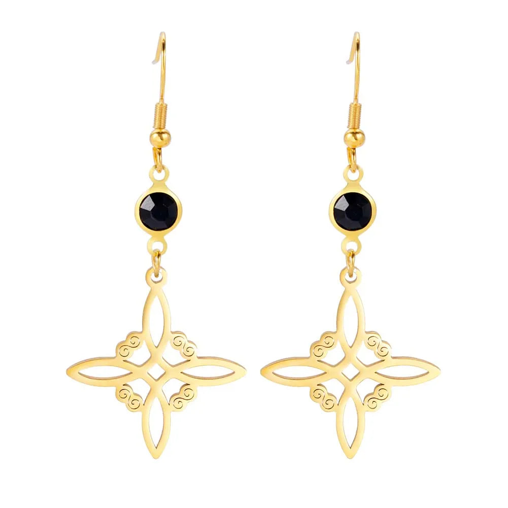Triple Moon, Rune & Pentagram Hoop Earrings, Stainless Steel Witchy Amulet