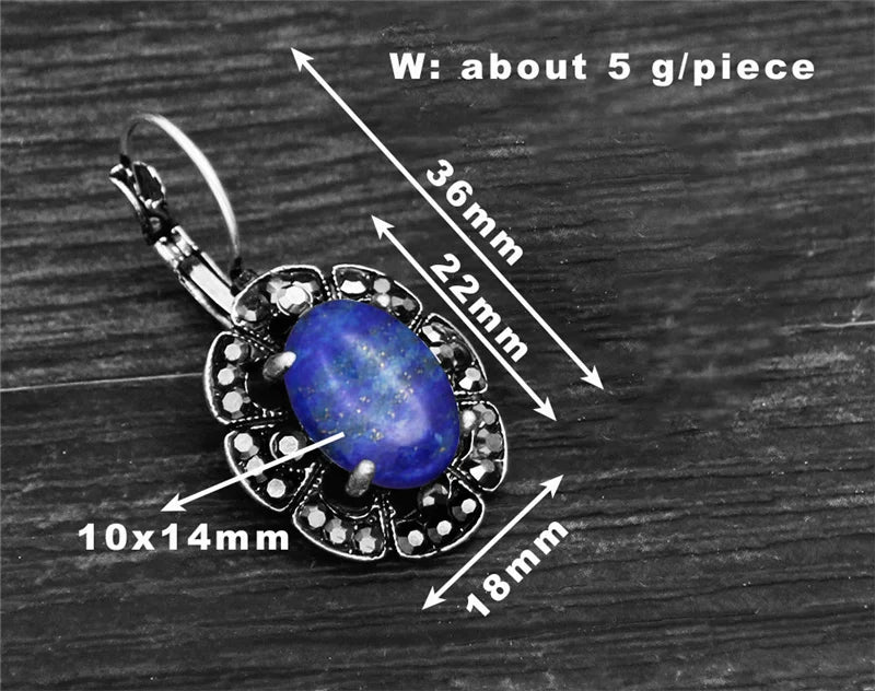 Vintage Plumflower Natural Lapis Lazuli Rhinestone Earrings For Women Tibetan Silver Plated Natural Stone Tiger Eye Earring - Charlie Dolly