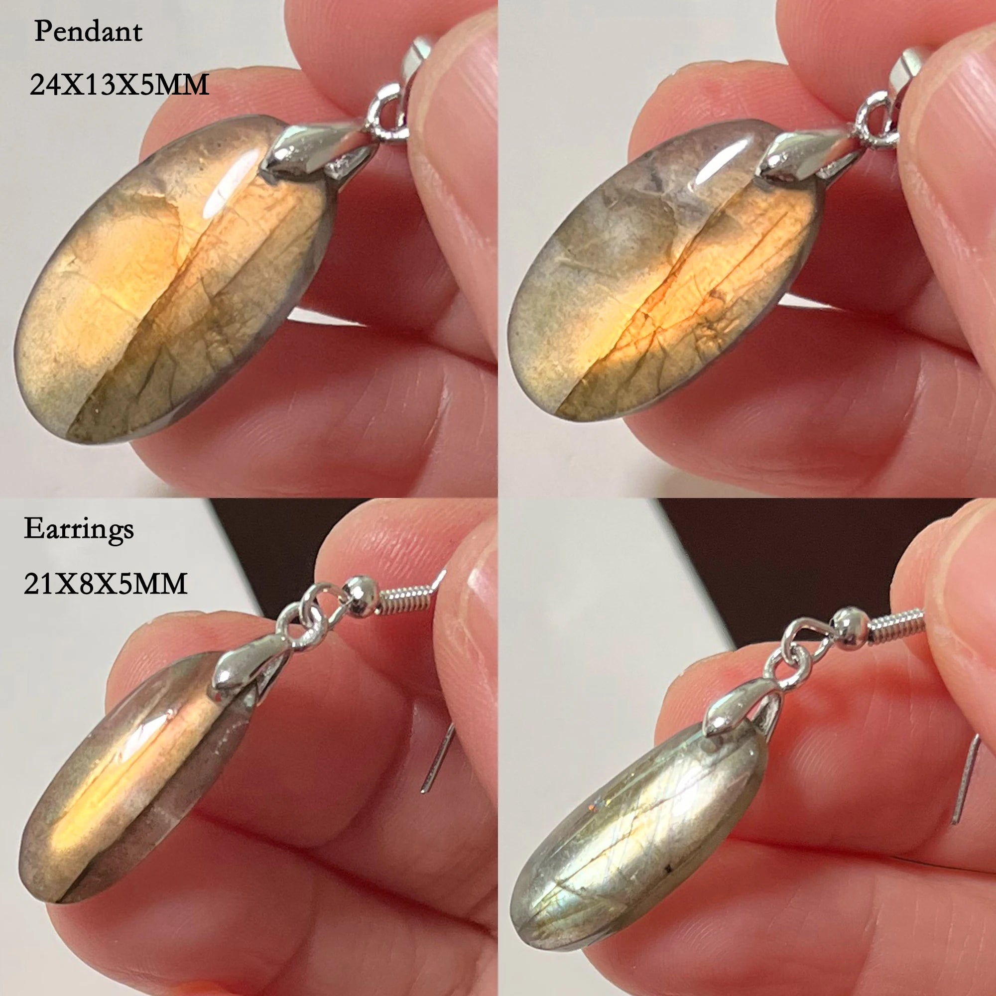 Blue Labradorite Pendant & Earrings Set, Raw Natural Stone Unisex Boho Jewelry