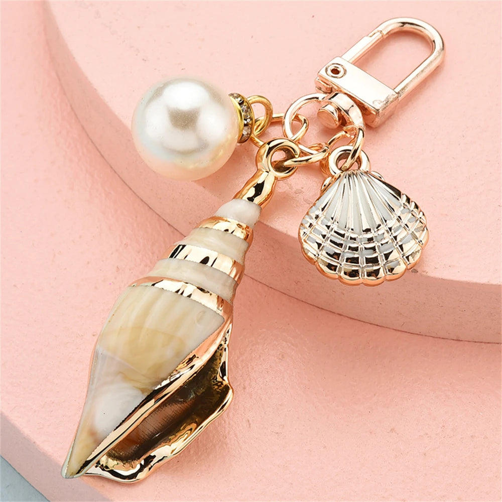 Conch, Pearl and Shell Tassel Boho Keyring