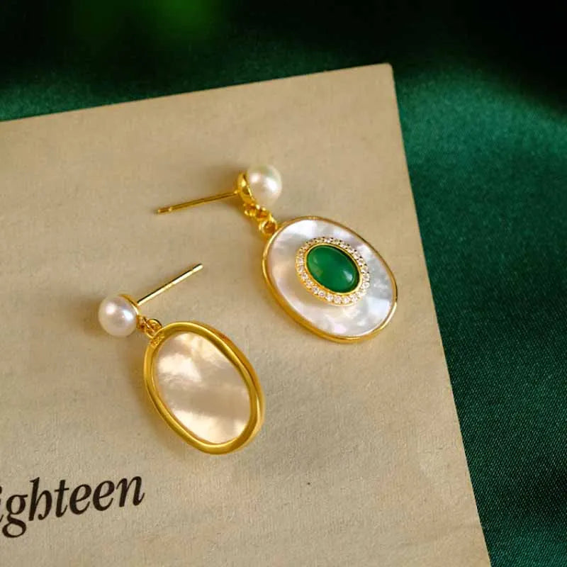 New style inlaid lapis lazuli artificial artificial fritillary earrings for women emerald vintage pearl wedding silver jewelry - Charlie Dolly