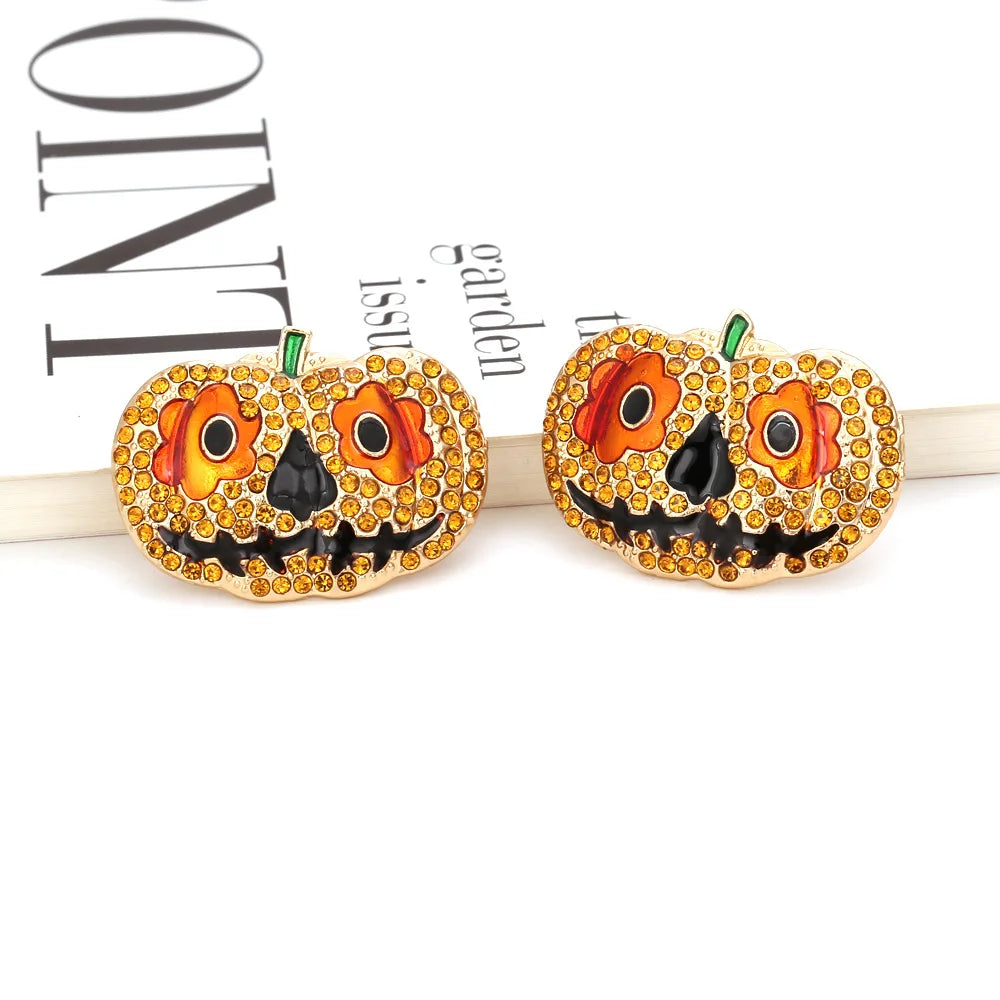 Exaggerated Colored Rhinestone Pumpkin Earrings Personality Creativity Retro Halloween Female Earrings - Charlie Dolly