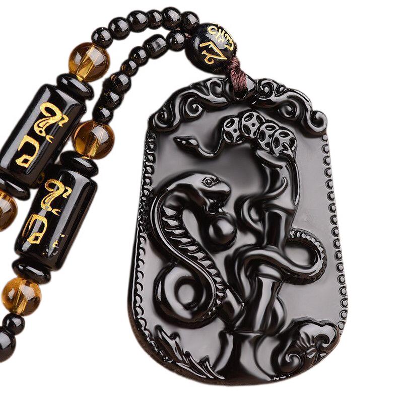 Fashion Frosted Obsidian Sakyamuni Buddha Head Charm Men and Women Amulet Necklace Buddhist Religious Jewelry