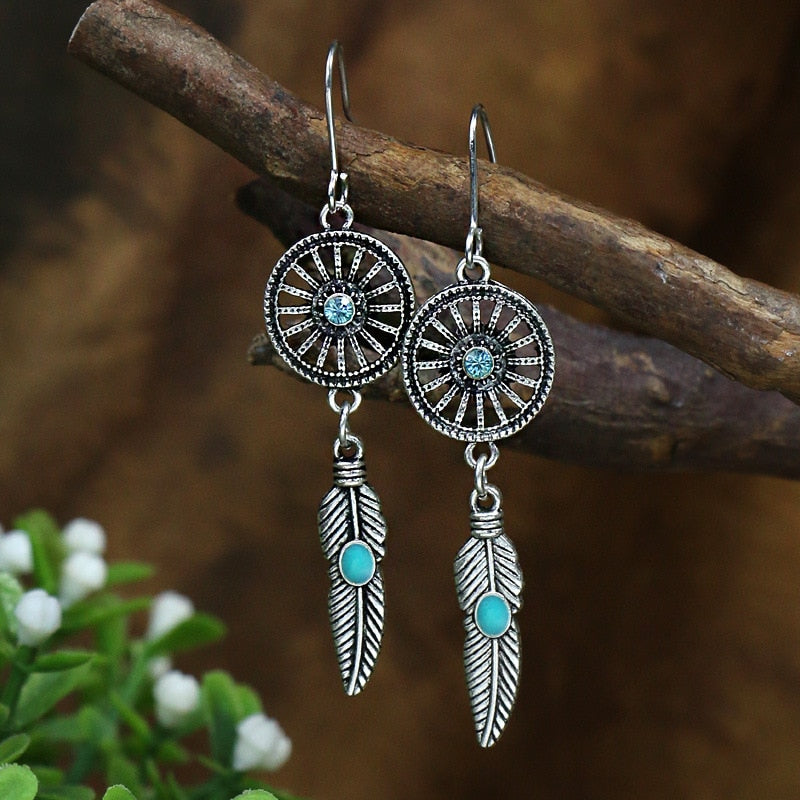 53 Styles Bohemian Vintage Tibetan Silver Geometric Drop Earrings For Women Ethnic Blue Stone Tassel Dangle Earrings Jewelry
