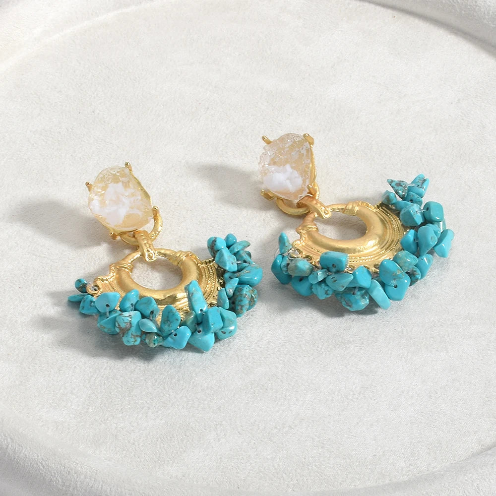 Resin Stone Beaded Drop Earrings, Vintage Statement Boho Jewelry