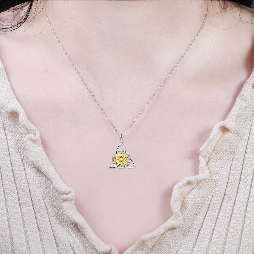 925 Sterling Silver Irish Celtic Knot Sunflower Pendant Necklace You Are My Sunshine Jewelry Mother's Day Gifts for Women Girls
