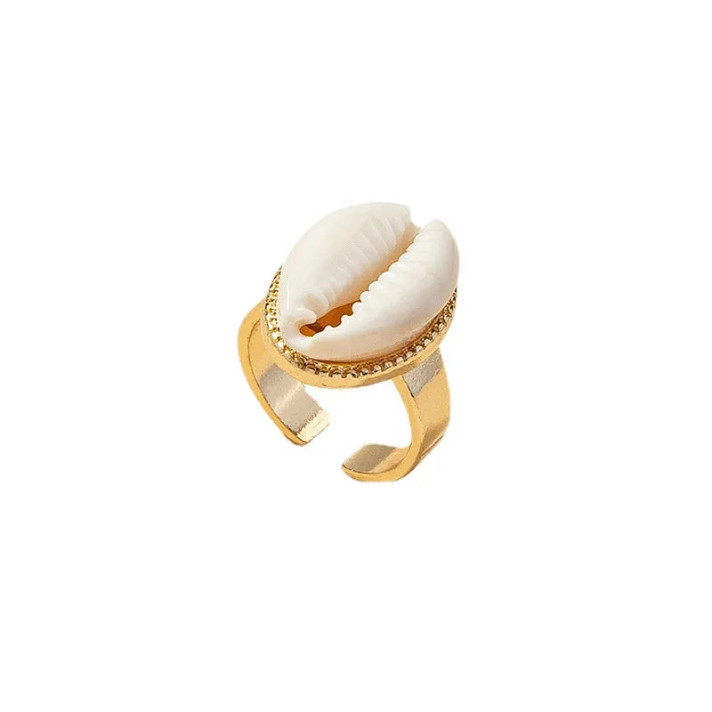 Aesthetic Jewelry Accessories Wholesale Boho Gold Color Natural Sea Stone Seashell Puka Conch Cowrie Shell Ring for Women 2024 - Charlie Dolly