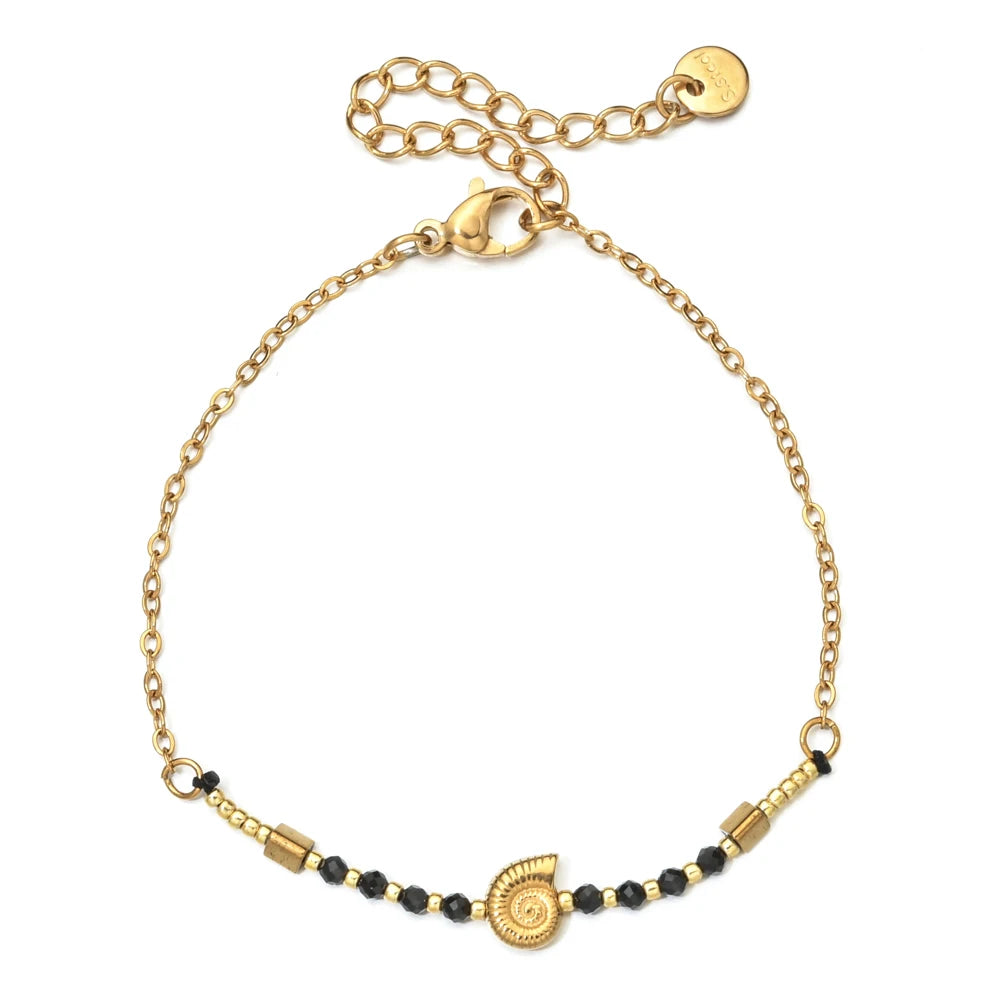Cute Seashell Thin Natural Stone Bracelets for Women Beads Stainless Steel Chain Bracelet Minimalist Pulseras Boho Jewelry - Charlie Dolly