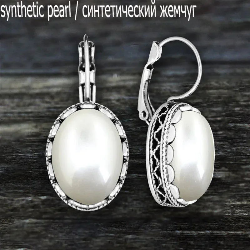 Oval Amethysts Earrings For Women Tibetan Silver Natural Stone Rose Quartz Lapis Lazuli Tiger Eye Fashion Earring - Charlie Dolly