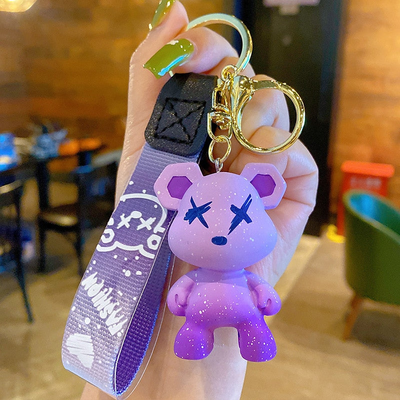 Cute Resin Keychain Charm Tie The Bear Pendant For Women Bag Car KeyRing Mobile Phone Fine Jewelry Accessories Kids Girl Gift