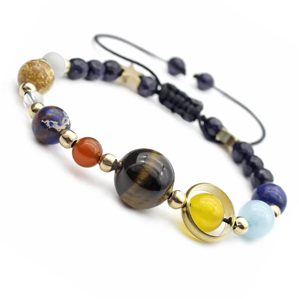 Cosmic Solar System Eight Planets Beaded Bracelet, Universe Talisman