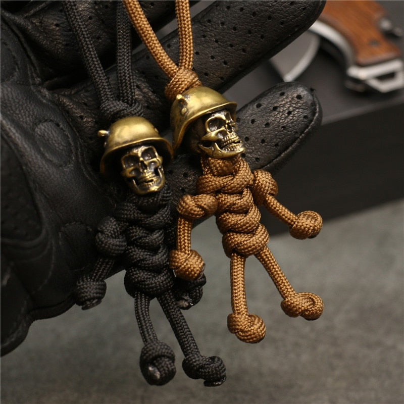 Skull Head Soldier King Keychain Lanyard Pendants Jewelry EDC Outdoor Knife Bead Tool Punk DIY Paracord Handmade Woven Accessory