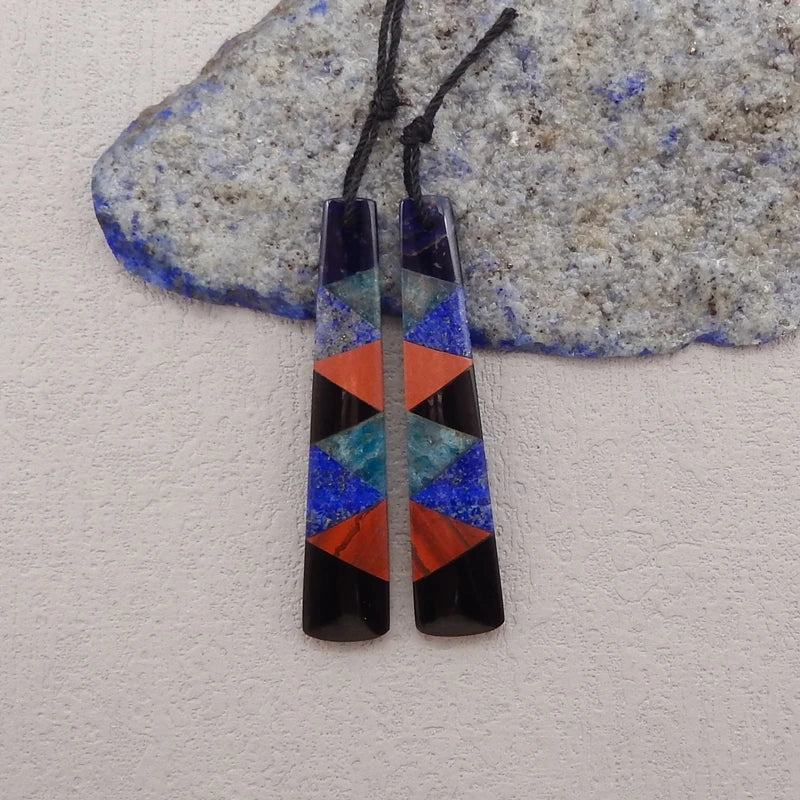 Natural Stone Lapis Lazuli Apatite Obsidian Earring Bead,Fashion Jewelry Intarsia Earrings For Women 50x10x4mm 7g - Charlie Dolly