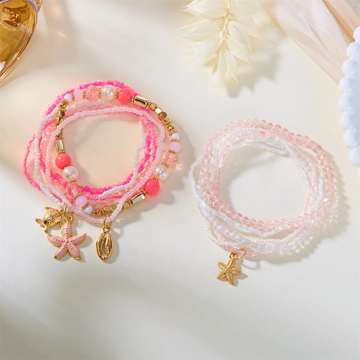 Sea Turtle and Starfish Layered Boho Bracelet Set