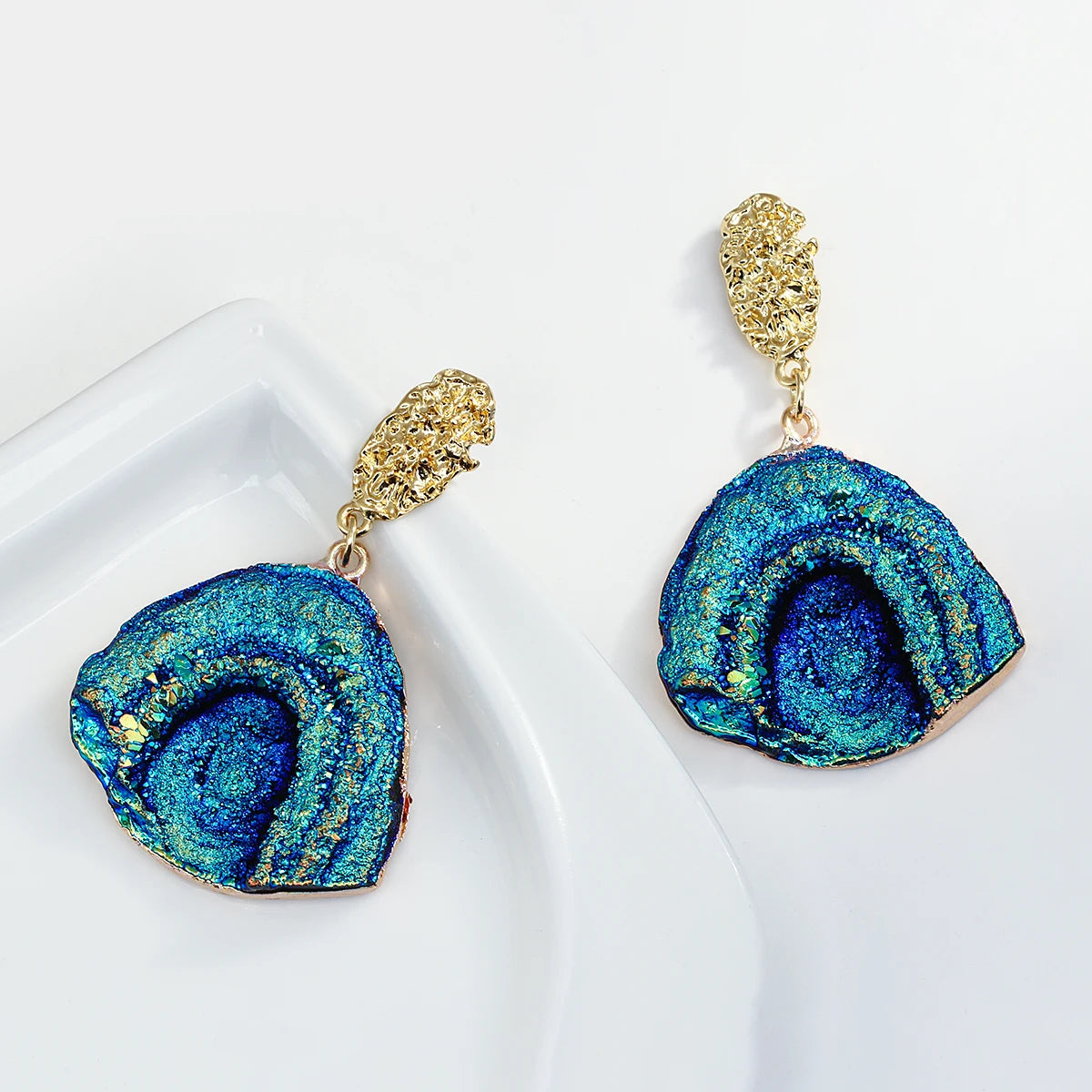 Volcanic Rock Abstract Drop Earrings, Starry Night Boho Jewelry