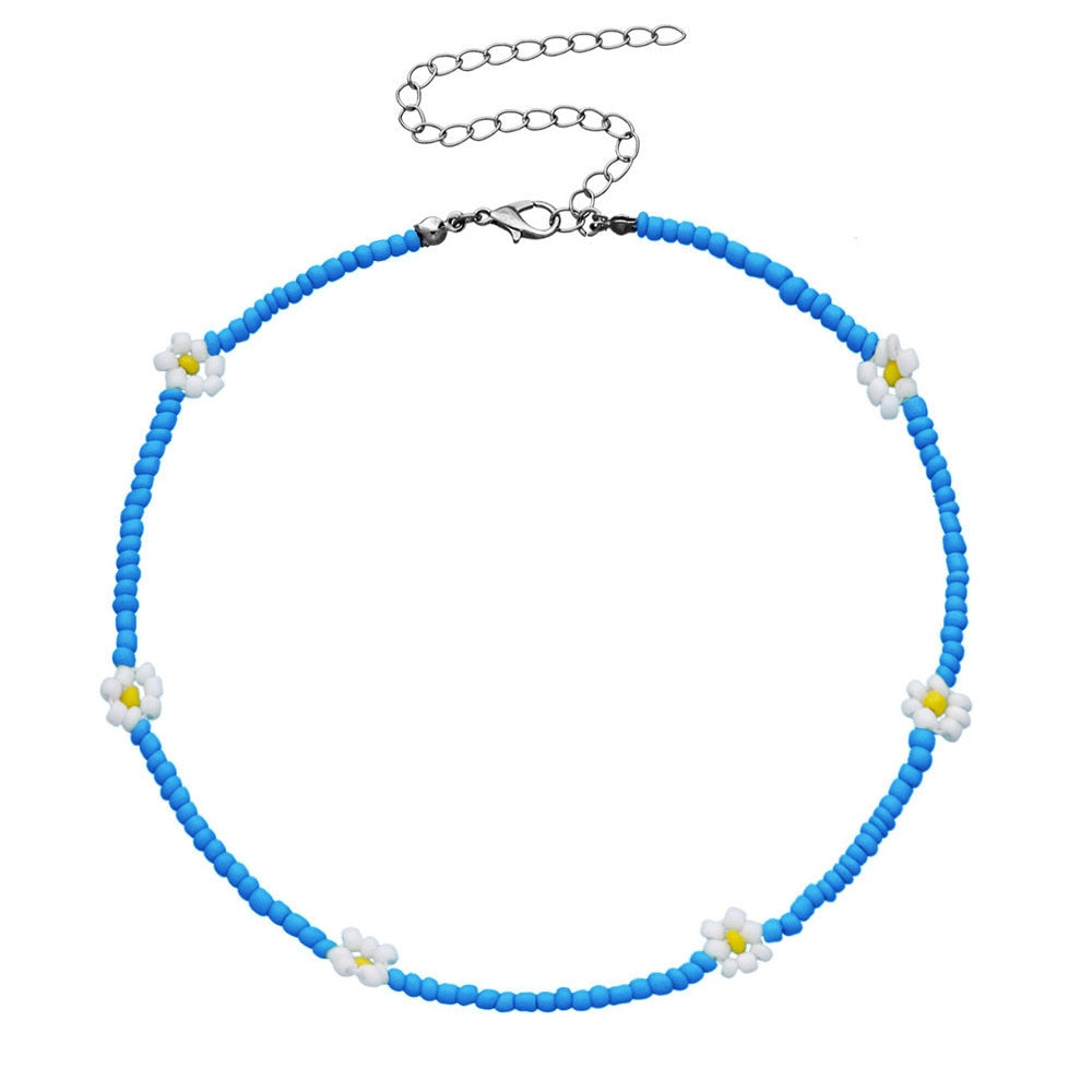 Handmade Beaded Shell Pendant Necklace Pearl Flower Clavicle Chain Vintage Turquoise Choker Necklace Jewelry for Women Gifts